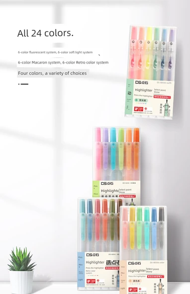 Fluoresan Renkli Kalem - 3'lü Set - Fluoresan Sarı + Su Mavisi + Elma Yeşili - Resim 10