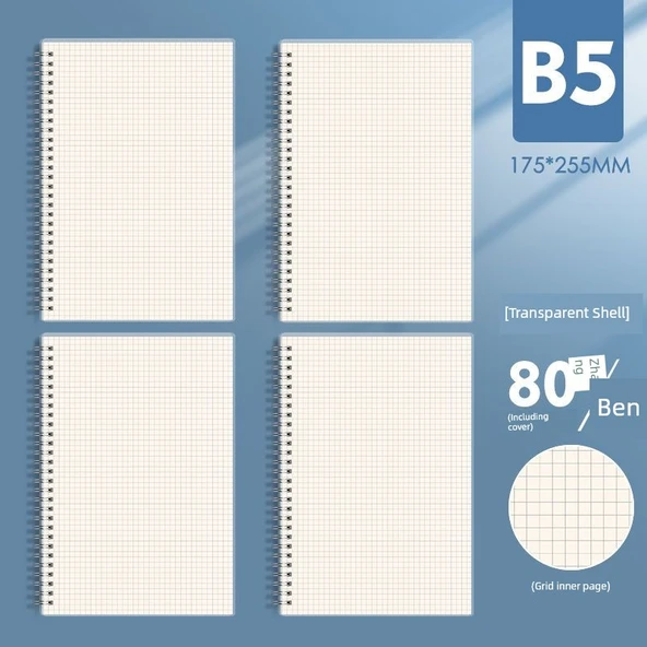 B5 Büyük Kalın Kareli Defter - 3 Adet - 80 Yaprak - 160 Sayfa