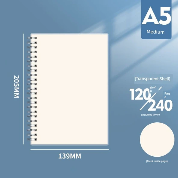 A5 Orta Ekstra Kalın Boş Defter - 5 Adet - 120 Yaprak - 240 Sayfa