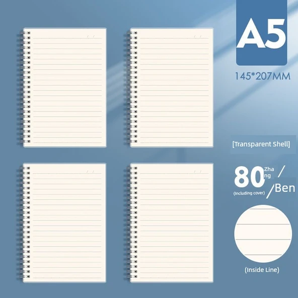 A5 Orta Kalın Çizgili Defter - 3 Adet - 80 Yaprak - 160 Sayfa