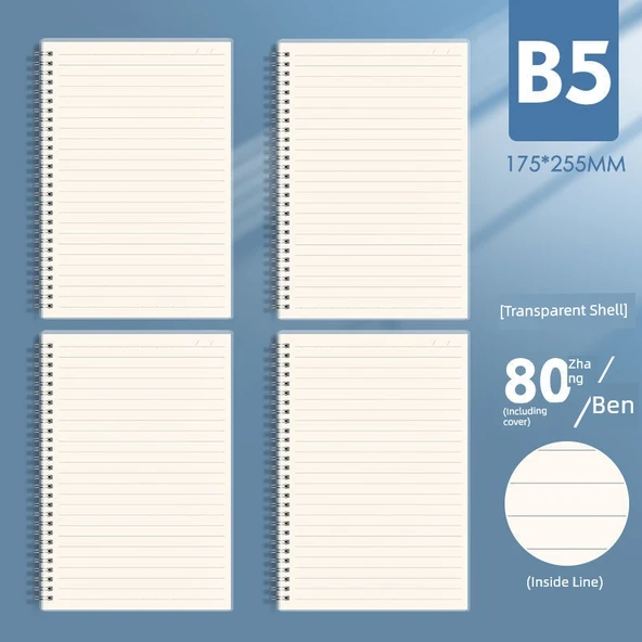 B5 Büyük Kalın Çizgili Defter - 3 Adet - 80 Yaprak - 160 Sayfa