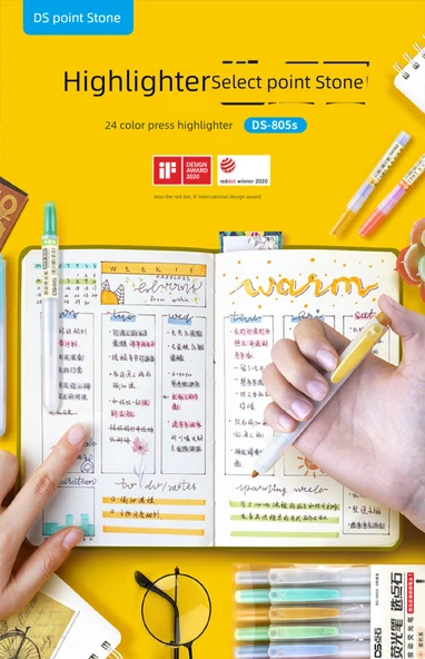 Fluoresan Renkli Kalem - 3'lü Set - Fluoresan Sarı + Su Mavisi + Elma Yeşili - Resim 7