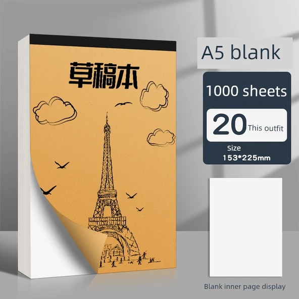 A5 Kalın Çizim Kağıdı - Boş Çizim 20 Paket/1000 Yaprak