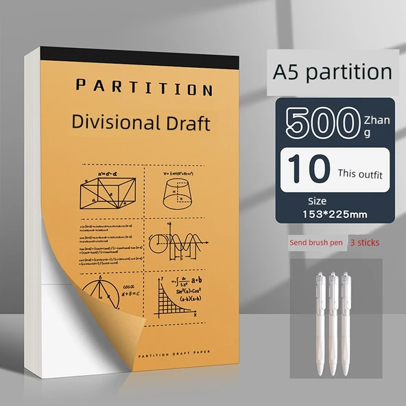 A5 Kalın Çizim Kağıdı - Bölge Çizimi 10 Paket/500 Yaprak + 3 Fırça Kalem