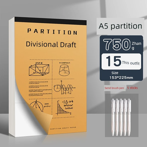 A5 Kalın Çizim Kağıdı - Bölümlü Çizim 15 Paket/750 Yaprak + 5 Fırça Kalem