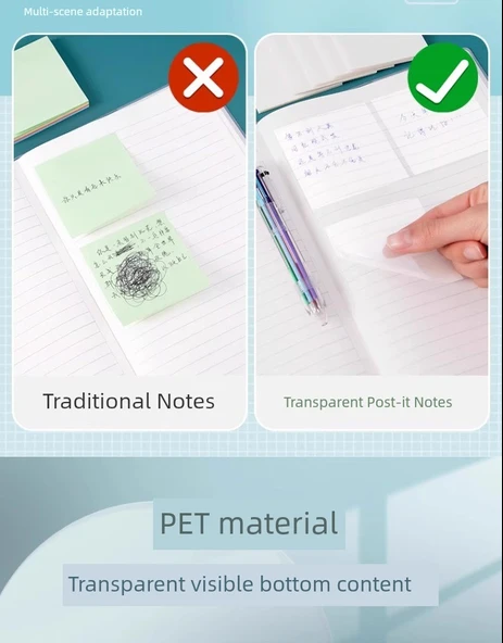 Şeffaf Yapışkan Notlar - Orta 3 Paket + Küçük 3 Paket (2 jel kalem) - 11