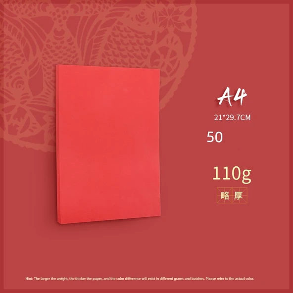 A4 Kırmızı 110g Karton Kağıt (Hafif Kalın) - 50 Sayfa