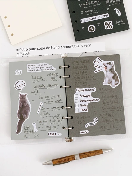 A6 Gevşek Yaprak İç Çekirdek Retro 6 Delik Yenileme Defteri - Açık Gri Egzotik Çiçek - 50 Sayfa - Resim 5