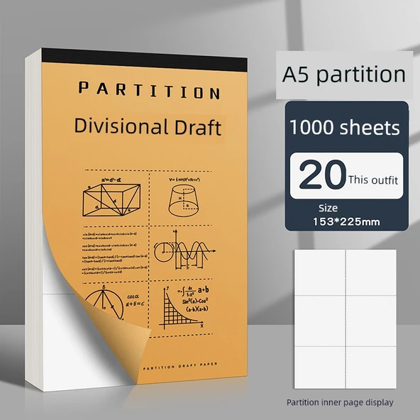 A5 Kalın Çizim Kağıdı - Bölümlü Çizim 20 Paket/1000 Yaprak