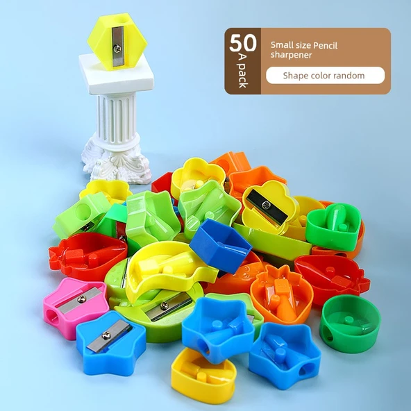 Küçük Boy Mini Kalemtraş - 50'li Paket Rastgele Şekil Renk
