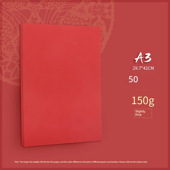 A3 Kırmızı 150g Karton Kağıt (Hafif Kalın) - 50 Sayfa