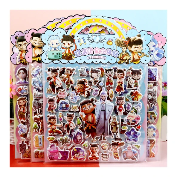 Çocuklar için 3D Karikatür Balon Çıkartmaları - Nezha 4 - Çift Katmanlı Bronzaj Stereo Çıkartma - 6