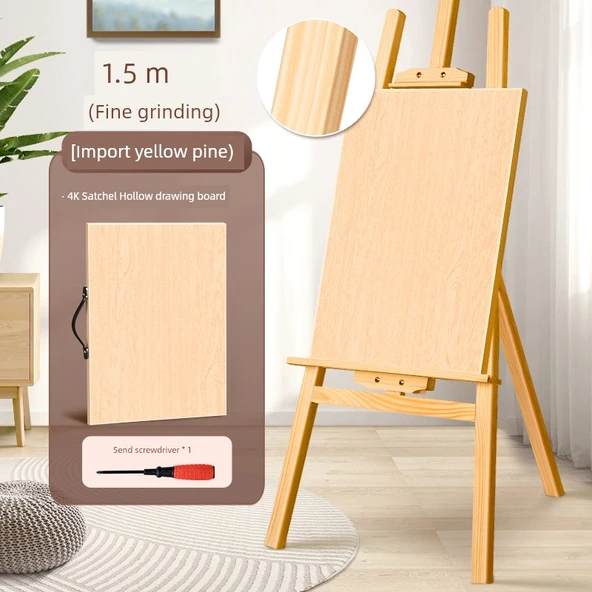 Taşınabilir Ahşap Sanat Resim Tahtası - 1.5 m İnce Parlatılmış Sarı Çam Kütüğü + 4K Çanta Boş Resim Tahtası