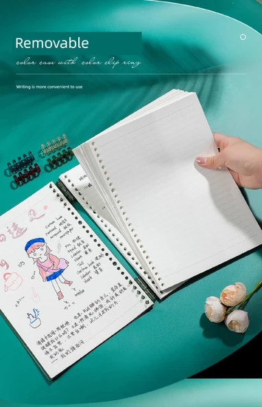 Retro B5 Gevşek Yaprak Defter - Kalın Kağıt B5 Yatay Çizgi 1 Yedek Çekirdek - 9