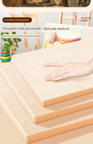 Taşınabilir Ahşap Sanat Resim Tahtası - 1.5 cm Bej Çam Kütüğü + 4K Çanta Boş Eskiz Defteri - 10
