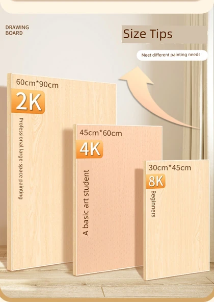 Taşınabilir Ahşap Sanat Resim Tahtası - 1.5 m İnce Parlatılmış Sarı Çam Kütüğü + 4K Çanta Boş Resim Tahtası - 8