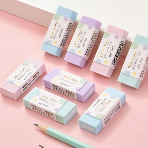Deli Nano Net Silgi - Macaron Renk - Orta 6 Adet - Kolay Silme - Az Atık