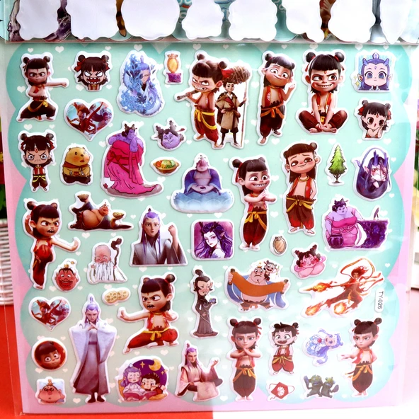 Çocuklar için 3D Karikatür Balon Çıkartmaları - Nezha 4 - Çift Katmanlı Bronzaj Stereo Çıkartma - 3