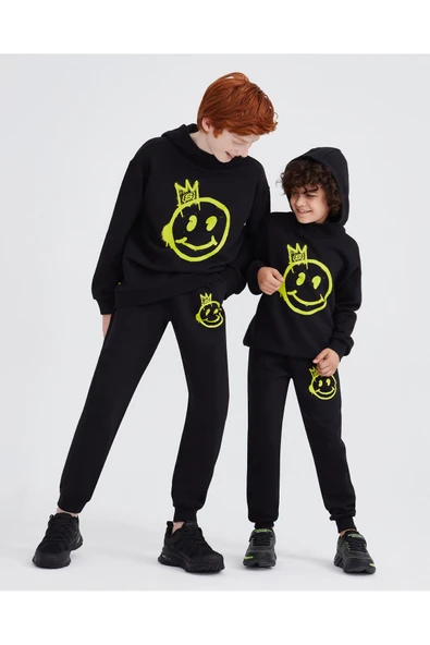 B Heavy Weight Fleece Hoodie Sweatshirt Büyük Erkek Çocuk Siyah Sweatshirt Sk232184-001
