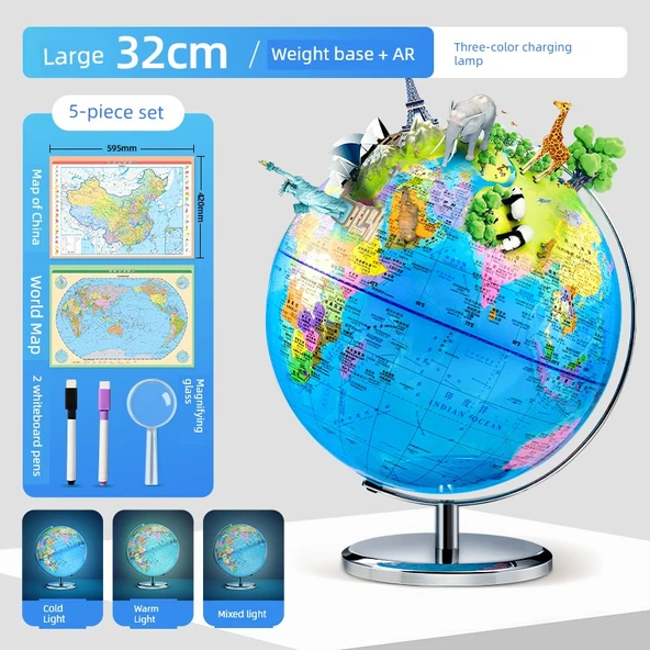 AR Dünya Küresi 32cm Şarjlı Lamba Çift AR (Kurulum Gerektirmeyen Sabit Taban)