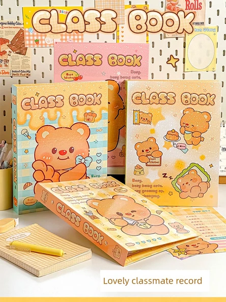 İlkokul Mezuniyet Albümü - Kalp Ayıcık - Öğrenci Kaydı - Gingham Pudra - 7