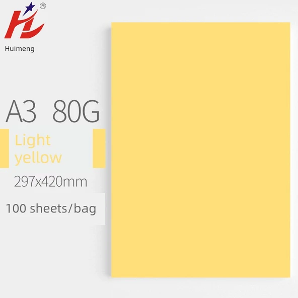 A3 Renkli Fotokopi Kağıdı - 80g - Açık Sarı - 100 Yaprak
