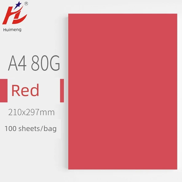 A4 Renkli Fotokopi Kağıdı - 80g - Büyük Kırmızı - 100 Yaprak
