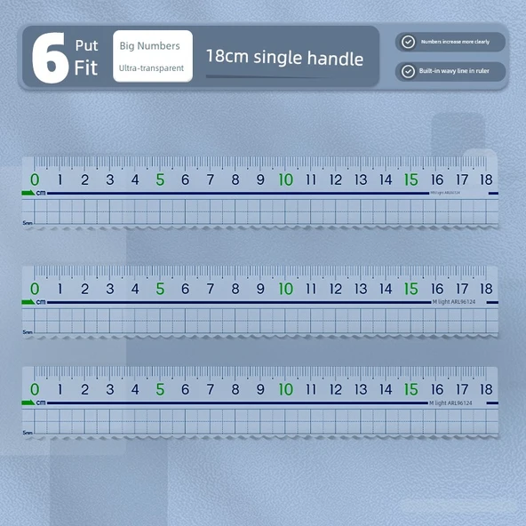 Şeffaf Akrilik Cetvel - 18cm - Büyük Rakam - 6 Paket
