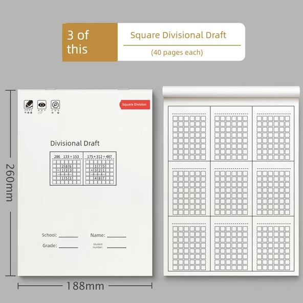 Matematiksel İşlem Hizalama Kağıdı - Kare - 3 adet/120 sayfa
