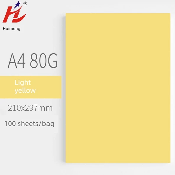 A4 Renkli Fotokopi Kağıdı - 80g - Açık Sarı - 100 Yaprak