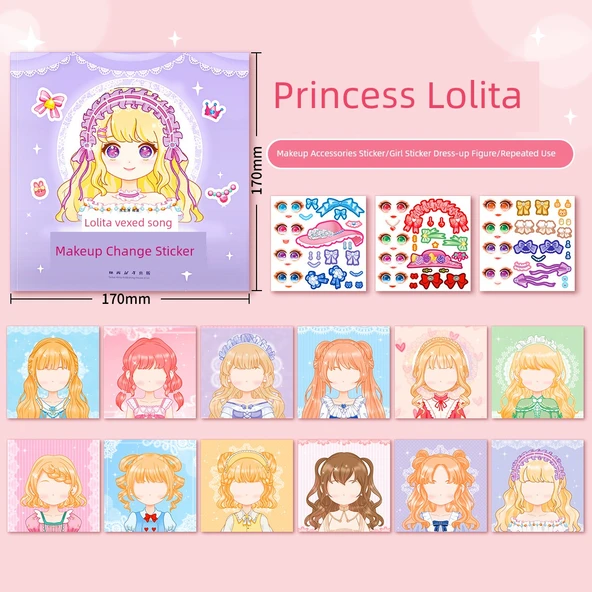 Prenses Kostüm Çıkartma Kitabı - Prenses Lolita - 12 Tema + 3 Giydirme Çıkartması