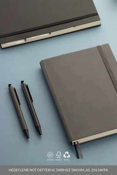 LATON TAVOİTE A5 TARİHSİZ PLANLAYICI KUMAŞ SERT KAPAK DEFTER 14x21cm 256 YAPRAK AÇIK GRİ - 4