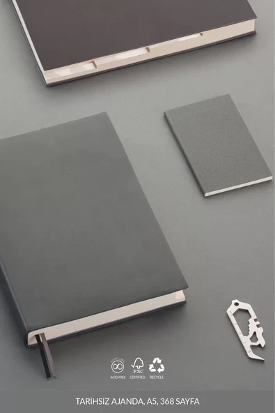 LATON AİNA A5 TARİHSİZ PLANLAYICI PREMİUM TERMO DERİ YUMUŞAK KAPAK DEFTER 14x21cm 368 SAYFA KOYU GRİ - 3