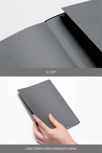 LATON UNELMA A5 TARİHSİZ PLANLAYICI PREMİUM TERMO DERİ YUMUŞAK KAPAK DEFTER 14x21cm 160 YAPRAK AÇIK GRİ - 5