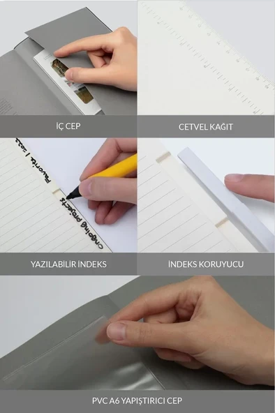 LATON TAVOİTE A5 TARİHSİZ PLANLAYICI TERMO DERİ YUMUŞAK KAPAK DEFTER 14x21cm 256 YAPRAK KOYU GRİ - 3