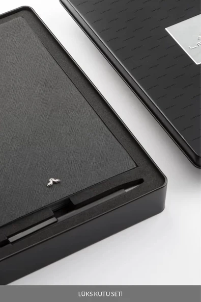 LATON SEİLU A5 PREMİUM TERMO DERİ YUMUŞAK KAPAK LÜKS DEFTER METAL KUTU SETİ ÇİZGİLİ 14.6x20.8cm 128 YAPRAK SİYAH - 5