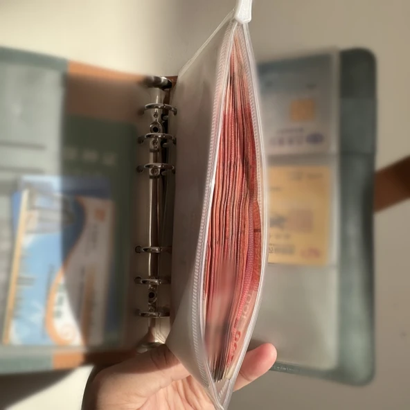 Para Saklama Defteri - Cam Göbeği Deri + 12 Fermuarlı Poşet + 12 Bütçe Kartı - 2