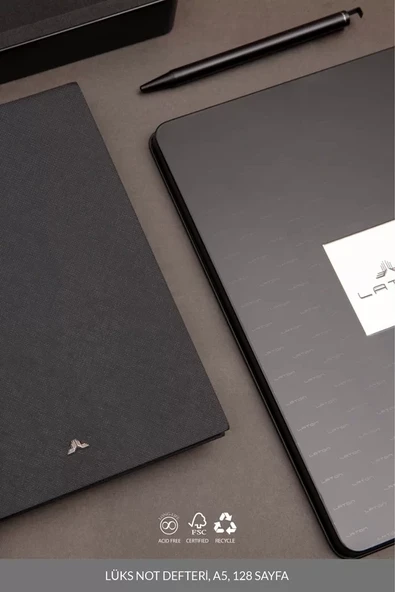LATON SEİLU A5 PREMİUM TERMO DERİ YUMUŞAK KAPAK LÜKS DEFTER METAL KUTU SETİ ÇİZGİLİ 14.6x20.8cm 128 YAPRAK SİYAH - 3