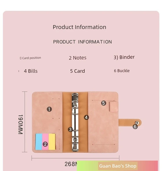 Para Saklama Defteri - Pembe Yumuşak Deri + 12 Fermuarlı Poşet + Etiket - 9