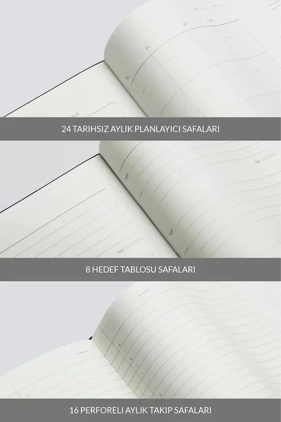 LATON AİNA A5 TARİHSİZ PLANLAYICI PREMİUM TERMO DERİ YUMUŞAK KAPAK DEFTER 14x21cm 368 SAYFA KOYU GRİ - 5
