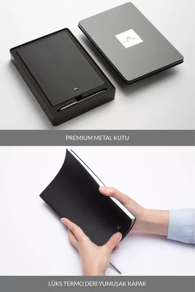LATON SEİLU A5 PREMİUM TERMO DERİ YUMUŞAK KAPAK LÜKS DEFTER METAL KUTU SETİ ÇİZGİLİ 14.6x20.8cm 128 YAPRAK SİYAH - 4