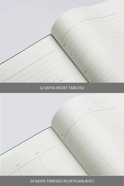 LATON UNELMA A5 TARİHSİZ PLANLAYICI PREMİUM TERMO DERİ YUMUŞAK KAPAK DEFTER 14x21cm 160 YAPRAK AÇIK GRİ - 4