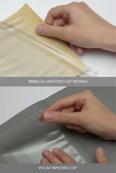 LATON VİİLEA A5 PREMİUM TERMO DERİ YUMUŞAK KAPAK PVC A5 KAYDIRICI ÇANTA,PVC A6 YAPIŞTIRICI CEP DEFTER 14x21cm 96 SAYFA KOYU GRİ - 5