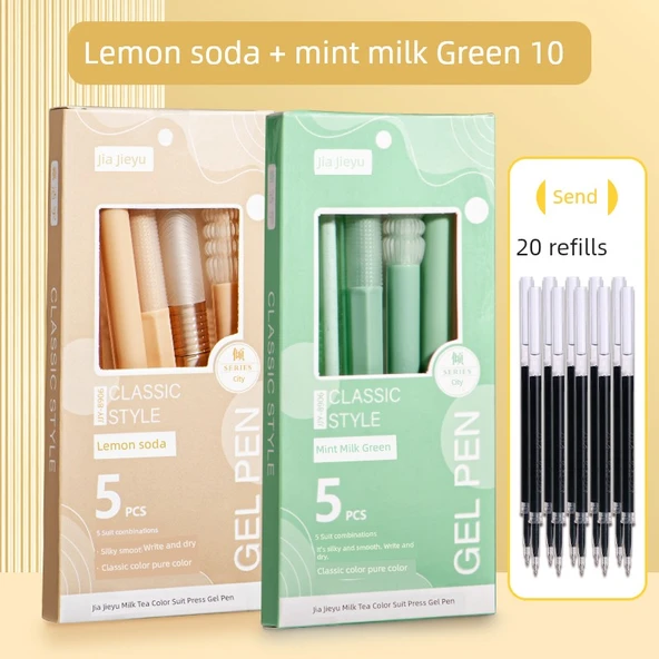 Akrilik Fırça Kalemi - Limon Soda + Nane Sütü Yeşil | 10 Kalem (20 Yedek)