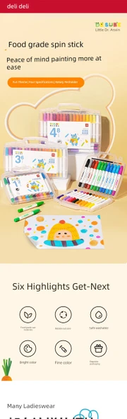 Yıkanabilir Dönme Yağ Pastel Boyalar - 36 Renk Resim Kitabı, Boyama Kitabı ve Gouline Kalemi ile - 7