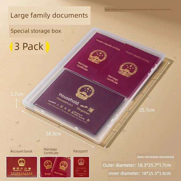Doğum Belgesi Koruma Kapağı Depolama Kutusu - 3'lü Paket - Gayrimenkul Sertifikası Kutusu (Kıvrılma Önleyici/Tozsuz)