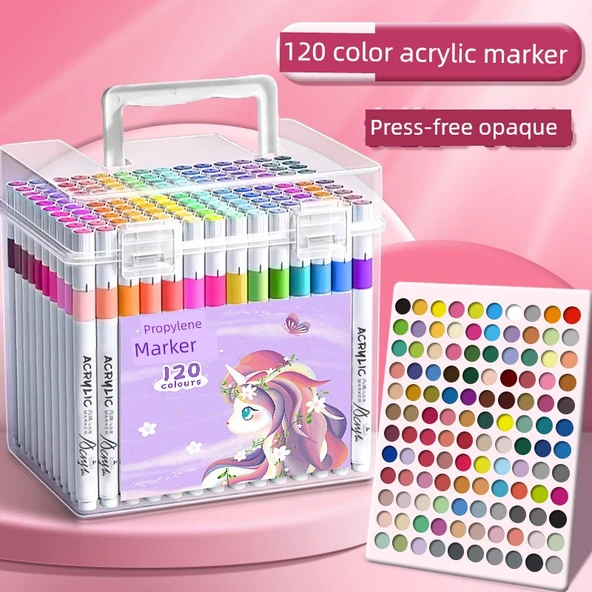Yıkanabilir Opak Renkli Yığılabilir Akrilik Marker Kalemi - 120 Renk Unicorn