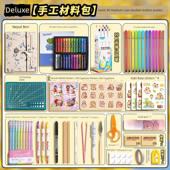 Nepal El Yapımı DIY Albüm Malzeme Paketi - Deluxe - 30 Orta Boy Düz Beyaz Çiçek ve Bitki - Rastgele Stil