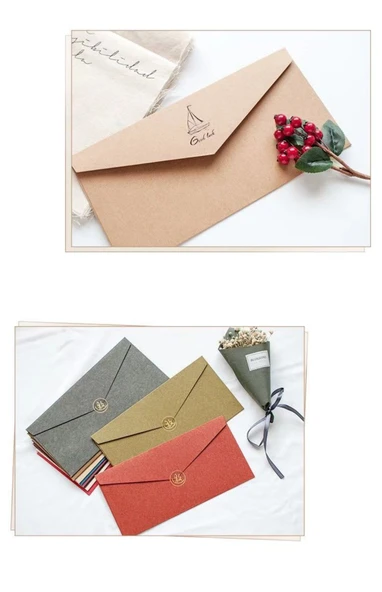 Minimalist Davetiye Kartı Şükran Zarf Seti - Bej Parlak (1 Zarf + 2 Yazı Kağıdı + Mühürleme) - 11