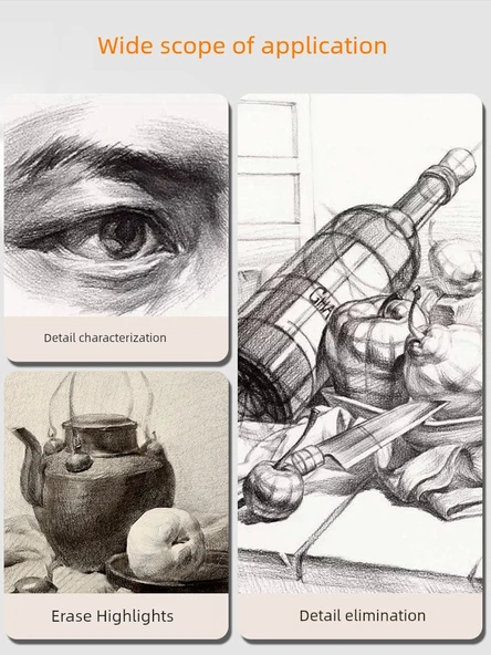 Sanat Silgi Kalemi - Ahşap Çubuk - Yumuşak Kömür Silgi - Beyaz Çubuk Silgi/1 (kalem kesici) - 5